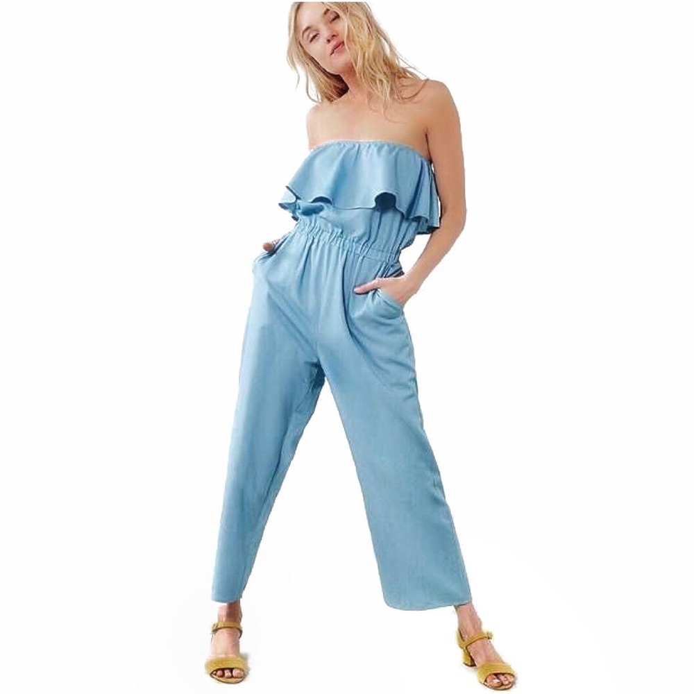 UO Lucca Couture Chambray Strapless Jumpsuit • XS